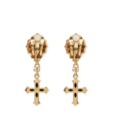 Dolce&Gabbana Серьги-клипсы с крестом и кристаллами - Артикул: WEQ4S2-W1111
