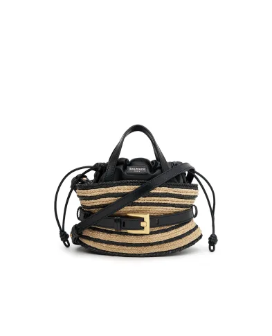 Balmain Сумка Shuffle Mini з гладкої шкіри та рафії - Артикул: HN1DP017TRBM