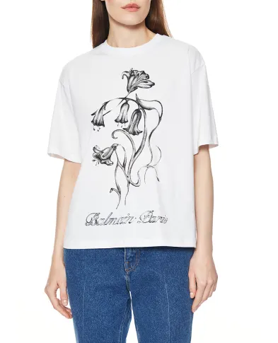 Balmain Футболка с цветочным принтом - Артикул: HF1EG110GF64