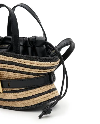Balmain Сумка Shuffle Mini з гладкої шкіри та рафії - Артикул: HN1DP017TRBM
