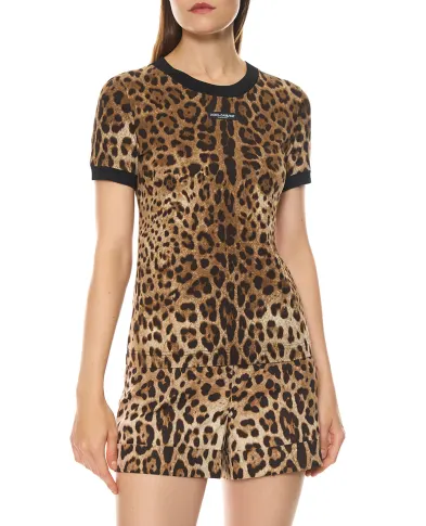 Dolce&Gabbana Футболка з джерсі з леопардовим принтом - Артикул: F8N08T-FS78S
