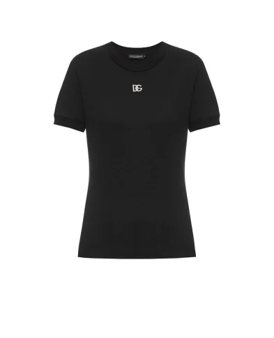 Dolce&Gabbana Футболка з логотипом із кристалів - Артикул: F8N08Z-G7B3U