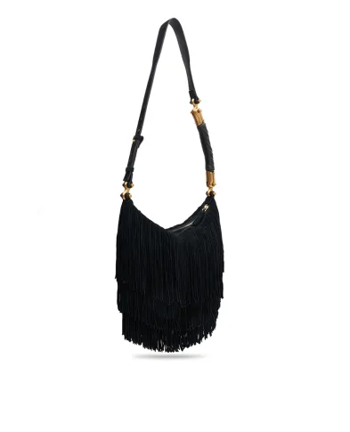 Balmain Сумка Ébène Hobo із замші з бахромою - Артикул: GN0BT053LWSF