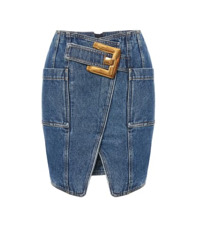 Balmain Короткая джинсовая юбка с поясом - Артикул: GF1LBB28DG08