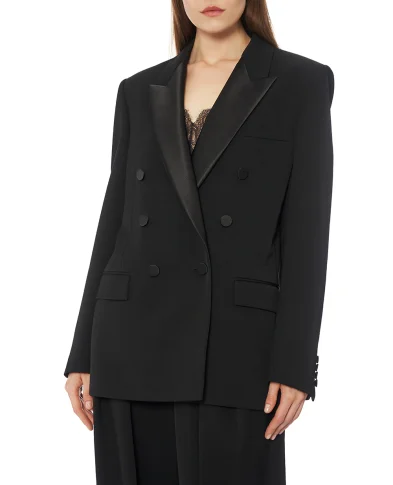 Saint Laurent Двобортний жакет із атласними лацканами - Артикул: 837658-Y7E63