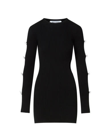 Mach&Mach Сукня міні з вирізом та бантами з кристалів - Артикул: PF25-KD111-KNT-BLK