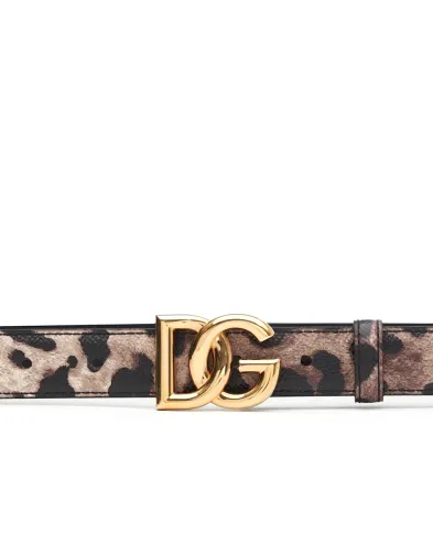 Dolce&Gabbana Ремень с леопардовым принтом из телячьей кожи - Артикул: BE1447-AX566