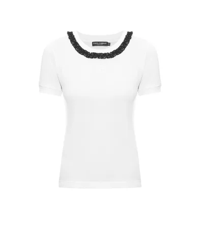 Dolce&Gabbana Футболка с кружевом и вышивкой DG - Артикул: F8U08Z-GDDPN