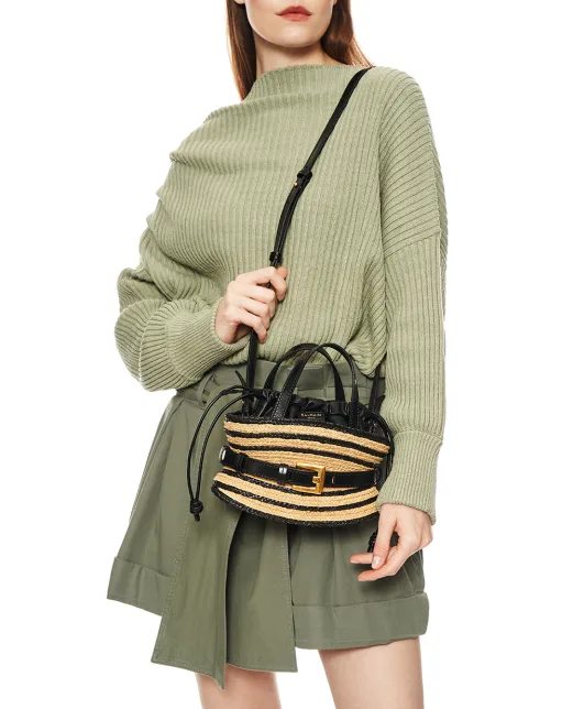 Balmain Сумка Shuffle Mini з гладкої шкіри та рафії - Артикул: HN1DP017TRBM
