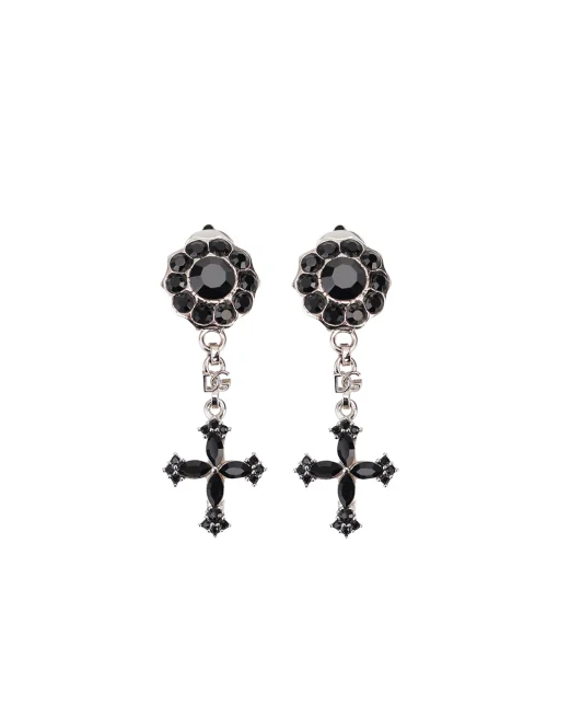Dolce&Gabbana Сережки-кліпси з хрестом і кристалами - Артикул: WEQ4S2-W1111