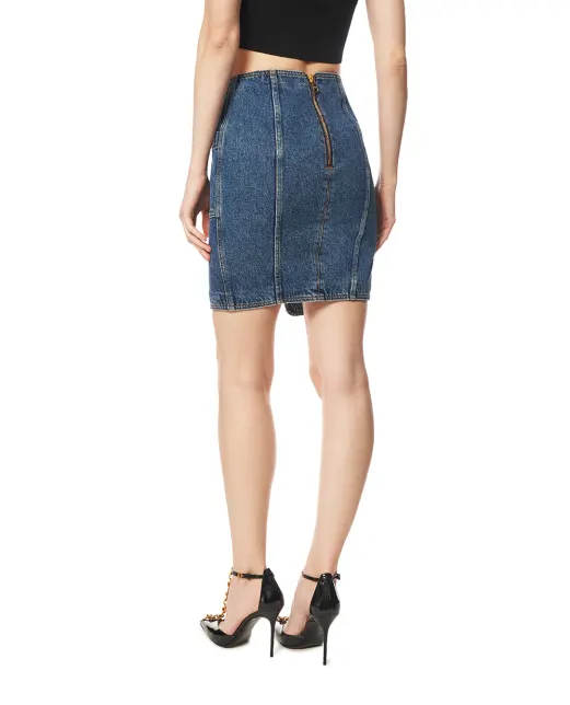Balmain Короткая джинсовая юбка с поясом - Артикул: GF1LBB28DG08