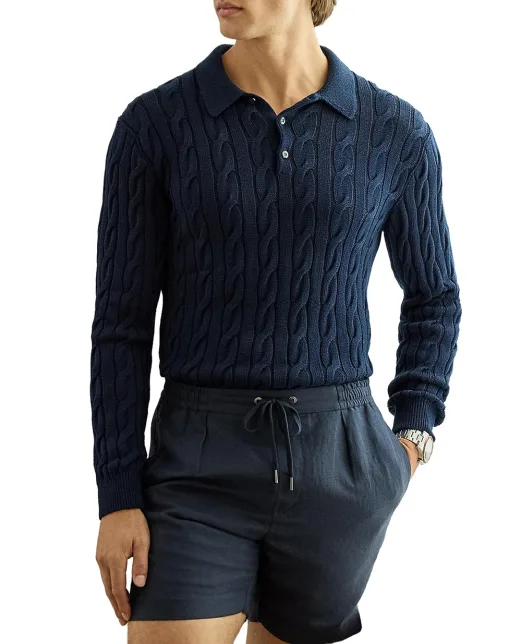 Ralph Lauren Purple Label Свитер-поло из хлопка и шелка - Артикул: 790P03428003