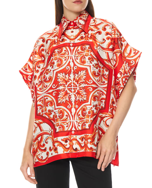 Dolce&Gabbana Рубашка из шелка в принте Майолика - Артикул: F5T52T-GDDRE