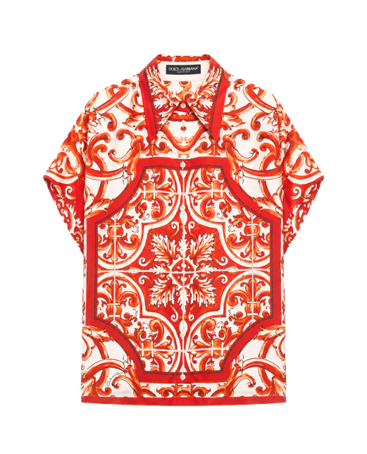 Dolce&Gabbana Рубашка из шелка в принте Майолика - Артикул: F5T52T-GDDRE