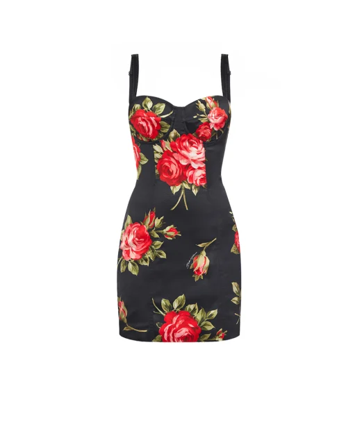 Dolce&Gabbana Сукня-міні з атласу з квітковим принтом - Артикул: F6CLMT-FSICD