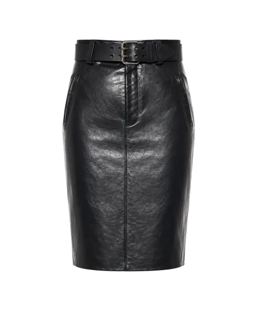 Saint Laurent Спідниця-олівець з поясом із телячої шкіри - Артикул: 870972-YCVG2