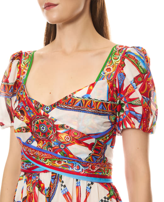 Dolce&Gabbana Платье макси из батиста в принте Сarretto - Артикул: F615PT-GDDTB