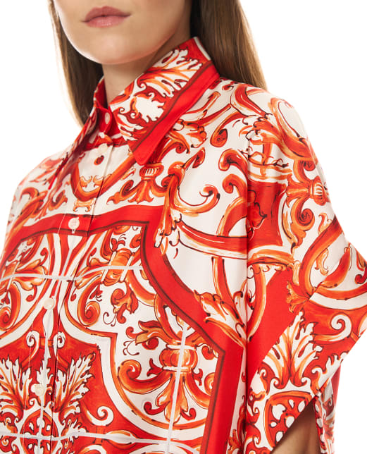 Dolce&Gabbana Рубашка из шелка в принте Майолика - Артикул: F5T52T-GDDRE