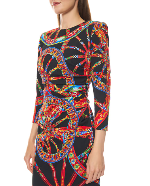 Dolce&Gabbana Платье из шёлковой шармезы в принте Сarretto - Артикул: F60ACT-FSA9U
