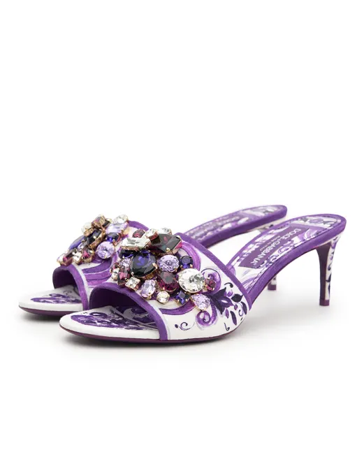 Dolce&Gabbana Мюли с принтом майолики и декором из камней - Артикул: CR1744-AE123