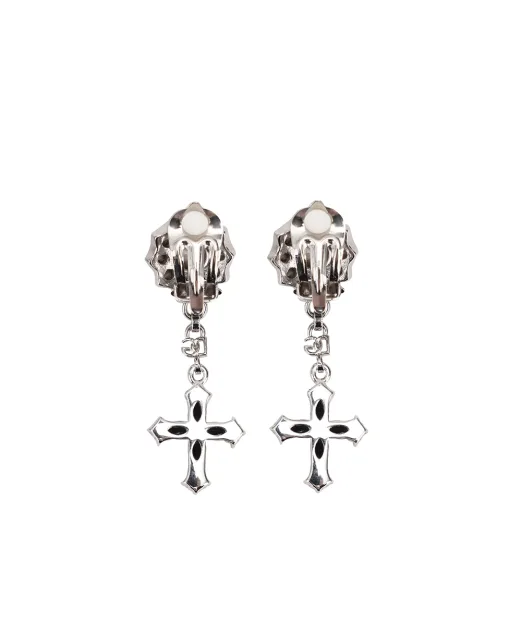 Dolce&Gabbana Сережки-кліпси з хрестом і кристалами - Артикул: WEQ4S2-W1111