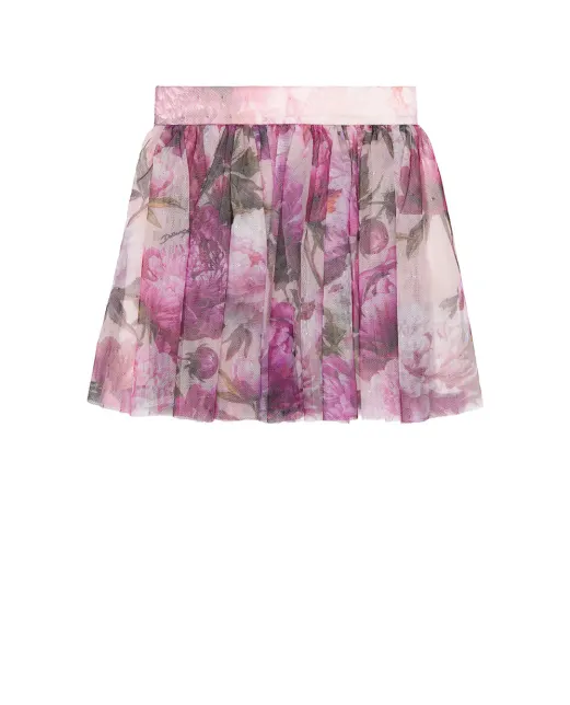 Dolce&Gabbana Дитяча спідниця з тюлю з принтом півоній - Артикул: L56I19-G7QZW-B