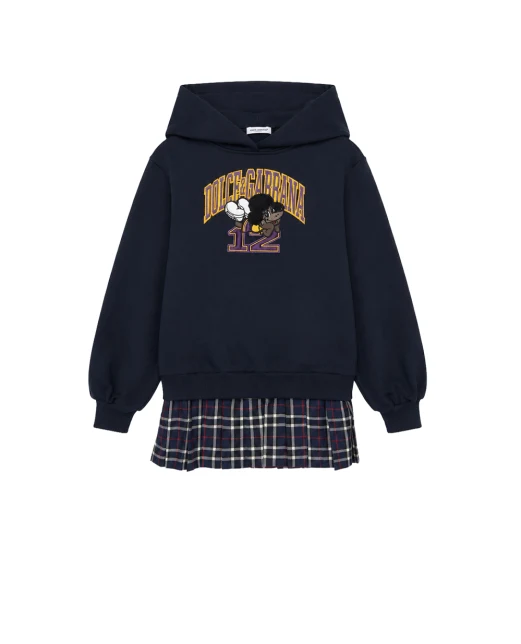 Dolce&Gabbana Дитяча сукня з капюшоном із футера з нашивкою - Артикул: L5JDBH-G7P6V-S