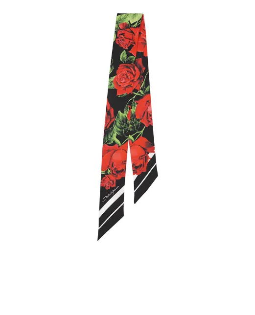 Dolce&Gabbana Шовкова пов'язка з принтом троянд - Артикул: FS215A-GDDW2