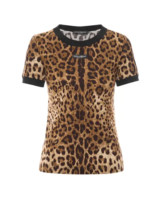 Dolce&Gabbana Футболка з джерсі з леопардовим принтом - Артикул: F8N08T-FS78S