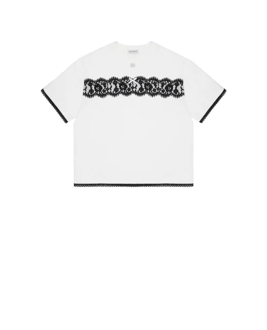 Dolce&Gabbana Дитяча футболка з мереживом - Артикул: L5JTQT-G7PTX-B