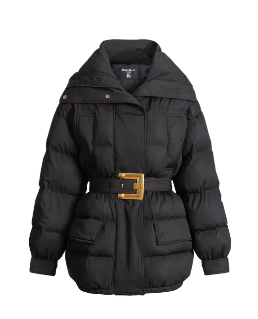 Balmain Пуховик з поясом - Артикул: HF1TQ040XK09