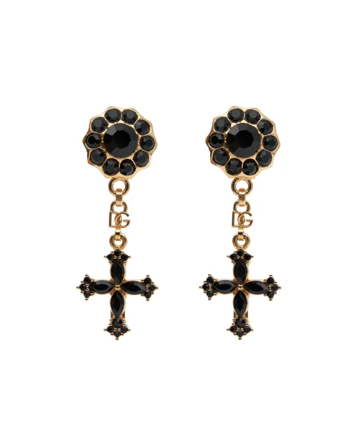 Dolce&Gabbana Сережки-кліпси з хрестом і кристалами - Артикул: WEQ4S2-W1111