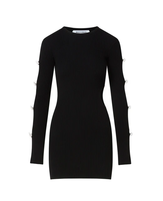 Mach&Mach Платье мини с вырезом и бантами из кристаллов - Артикул: R26-KD111-KNT-BLK