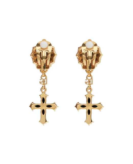 Dolce&Gabbana Сережки-кліпси з хрестом і кристалами - Артикул: WEQ4S2-W1111