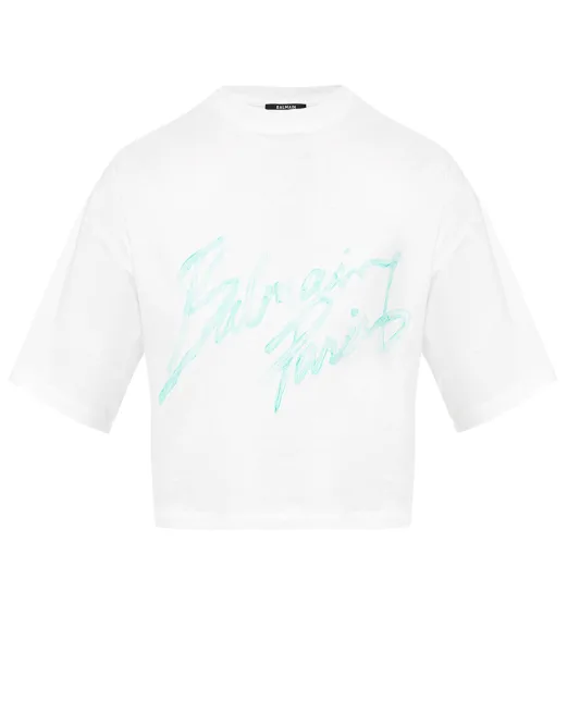 Balmain Футболка вкорочена з логотипом - Артикул: GF1EE145BD41