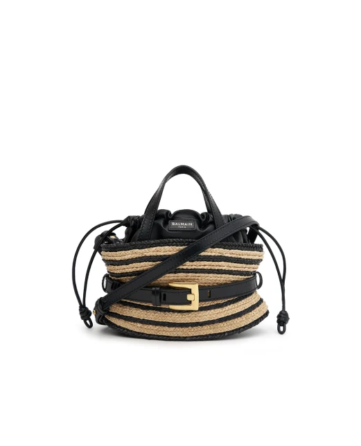 Balmain Сумка Shuffle Mini з гладкої шкіри та рафії - Артикул: HN1DP017TRBM