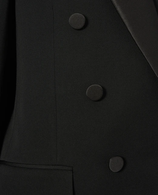 Saint Laurent Двубортный жакет с атласными лацканами - Артикул: 837658-Y7E63