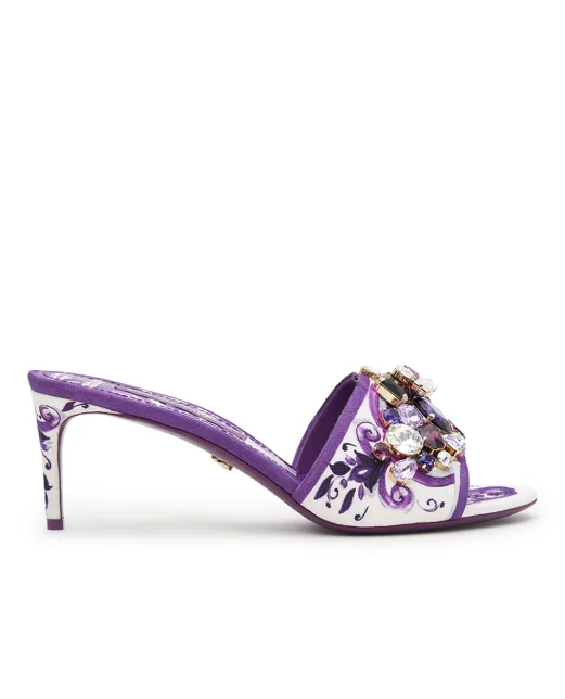 Dolce&Gabbana Мюли с принтом майолики и декором из камней - Артикул: CR1744-AE123