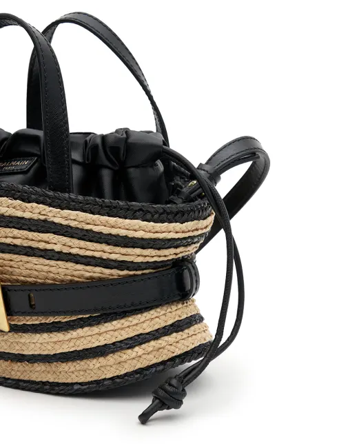 Balmain Сумка Shuffle Mini з гладкої шкіри та рафії - Артикул: HN1DP017TRBM