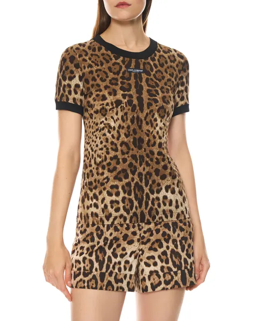 Dolce&Gabbana Футболка з джерсі з леопардовим принтом - Артикул: F8N08T-FS78S