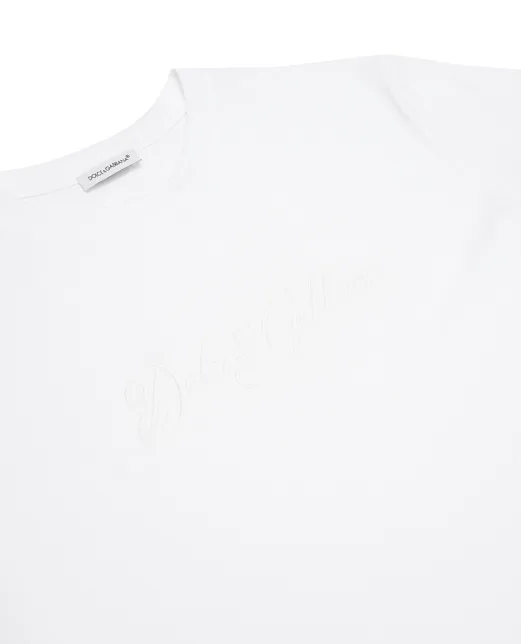 Dolce&Gabbana Детская футболка с вышивкой логотипа - Артикул: L4JTHU-G7QK5-B