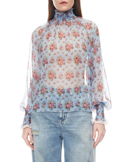 Dolce&Gabbana Блуза з квітковим принтом та шовком - Артикул: F7BK3T-IS10F