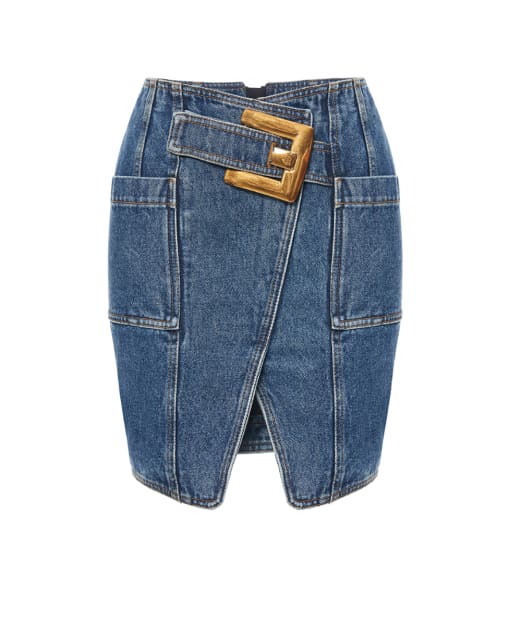 Balmain Короткая джинсовая юбка с поясом - Артикул: GF1LBB28DG08