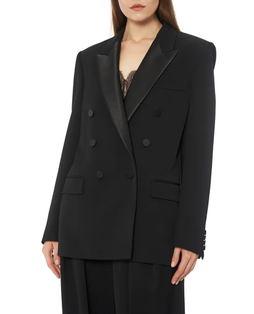 Saint Laurent Двубортный жакет с атласными лацканами - Артикул: 837658-Y7E63