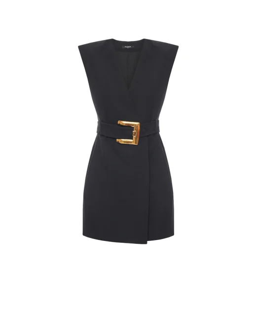 Balmain Сукня міні Grain de Poudre з поясом - Артикул: GF1R5168WC09
