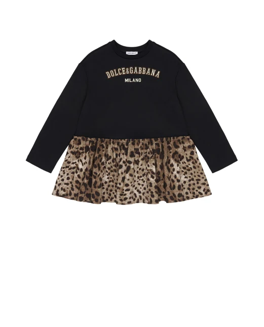 Dolce&Gabbana Детское платье с леопардовым принтом - Артикул: L5JDAW-G7PRY-B